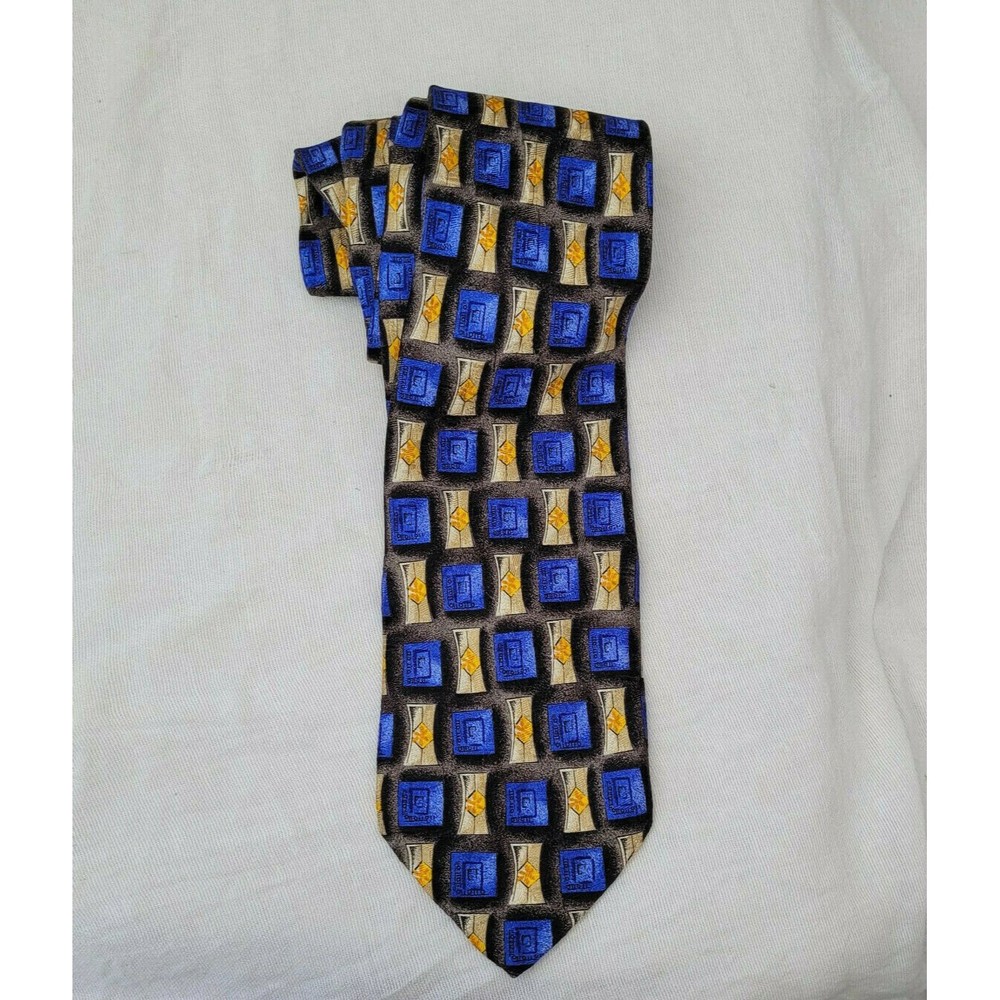 Robert Talbott Studio Tie Necktie Blue Gold Black Nordstrom Silk Hand Sewn USA
